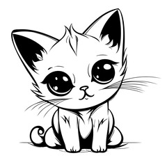Cute kitten for coloring, drawn on white background