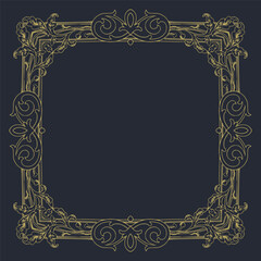 The gold frame on a black background