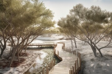 Obraz na płótnie Canvas Jubail Mangrove Park in Abu Dhabi. Generative AI