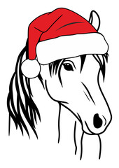 Horse in Santa's hat, silhouette. Vector illustration. Christmas design
