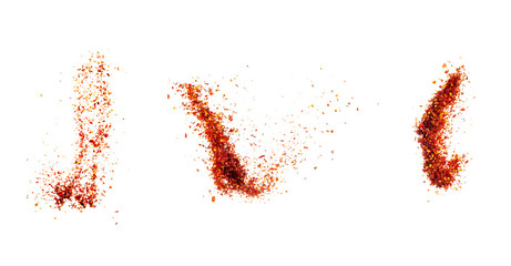 Isolated pepper splashes on a white background. Explosion. Chile. Paprika. Spice. Hot pepper...