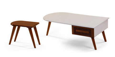 wooden coffee table isolated on white background 