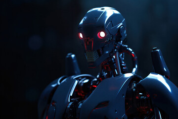 Ominous Robot on Stark Blue Background