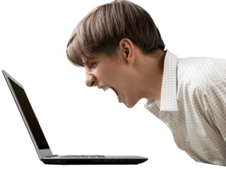 Portrait of a Young Man Screaming Against Laptop