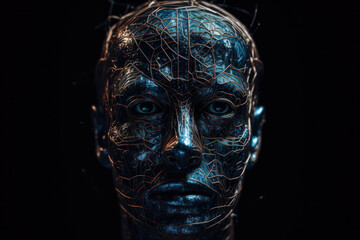Futuristic Digital Face Composed of Intricate Patterns