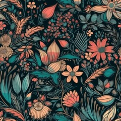 Boho style floral seamless pattern, created with generative AI