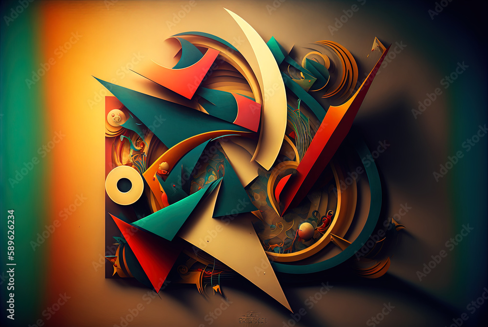 Poster Abstract shapes retro composition in 20s avantrgarde or futurism style. Retro background with surreal mindbending figures. Generated AI.
