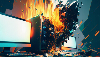 Exploding & Distorted Desktop PC - Generative Ai