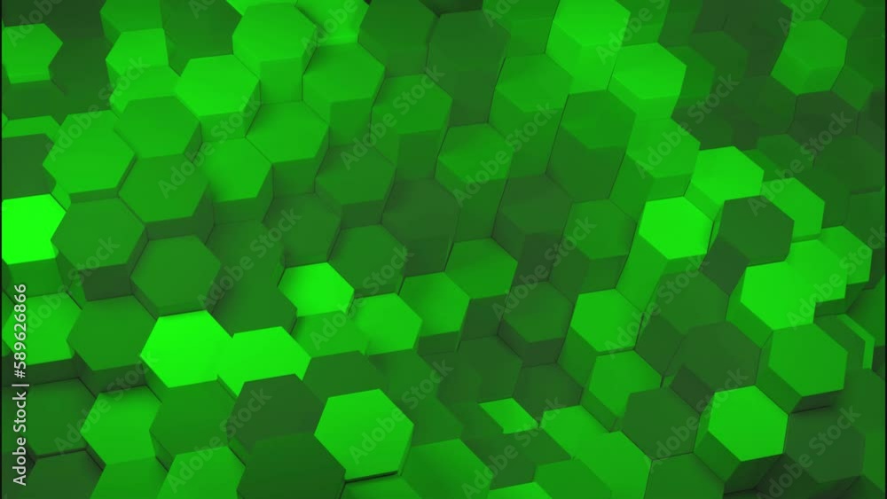 Poster abstract hexagonal mosaic green tiles. design. colorful wave motion of mosaic particles.