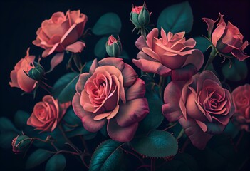 pink roses background. Generative AI