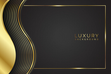 Premium background design with golden waved lines ondark backdrop