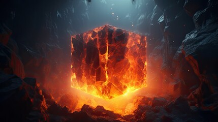 Realistic 3d render of a cube in fire - AI Generated