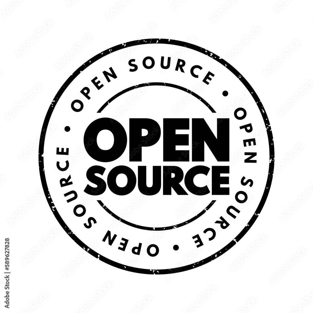 Poster Open Source is source code that is made freely available for possible modification and redistribution, text concept stamp