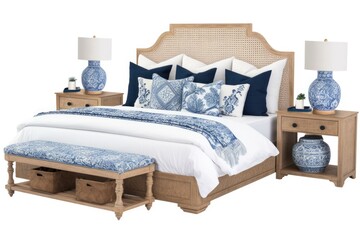 3D Render of Coastal Blue and White interior design
