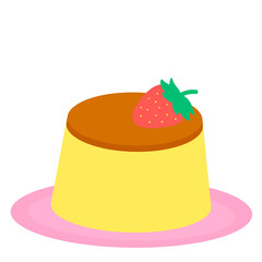 Dessert pudding with a Strawberry in plate. icon logo illustration 