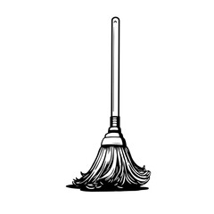 Mop, broom, cleaning, floor, simple line art icon. Cleaning service instrument vector. Logo. Outline silhouette. Contour drawn illustration Isolated on white background. 
