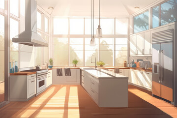 Illustration of modern kitchen, beautiful kitchen for background	