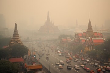 Fototapeta premium PM 2.5 Air Pollution in Bangkok, Thailand - city in haze 