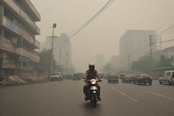 PM 2.5 Air Pollution in Bangkok, Thailand - city in haze	