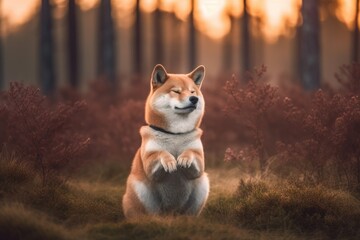 A Shiba Inu or Akita meditating with serene, peaceful and tranquil mind