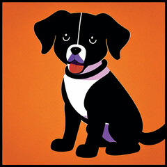 Cute little dog on an orange background. Drawing of a cartoon puppy. Print on clothes.