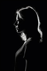 Profil de femme dans l'ombre éclairé à contre-jour qui dessine par le  contour de lumière - IA générative