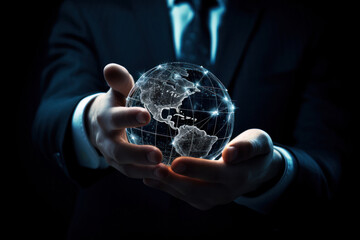 Businessman holding a network globe