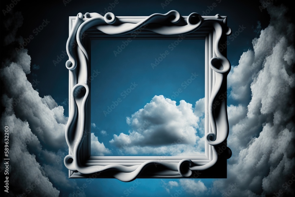 Poster frame isolated on white cloud background in the sky in square shape. concept of luxurious fantasy. f