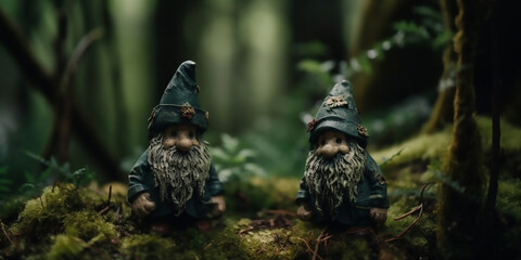 Ireland-inspired fantasy scene with toy gnomes in the woods
