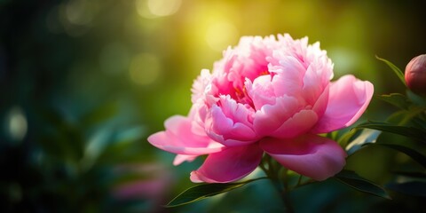 Obraz premium Blooming pink peonies in the summer garden. Blurred background. Generative AI