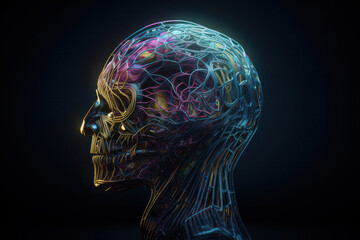 Obraz premium AI head with neural network brain