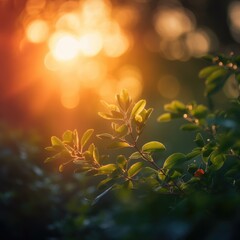 Abstract blur green foliage and tree with sun light spring summer. Generative AI