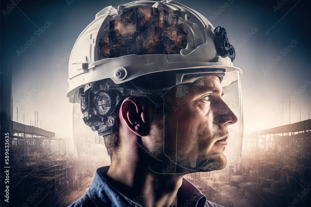 Poster technological engineer portrait ensuring high-quality and precise production quota on factory assemb
