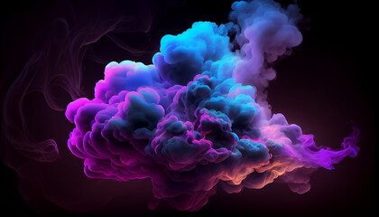 Neon blue and purple multicolored smoke puff cloud Created with Generative AI technology