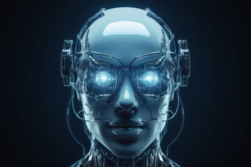 Futuristic Cyborg Face with Virtual Display Eyeglasses