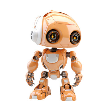 Cute Cartoon Yellow Robot 3d illustration, isolated Transparent background png. Generative ai