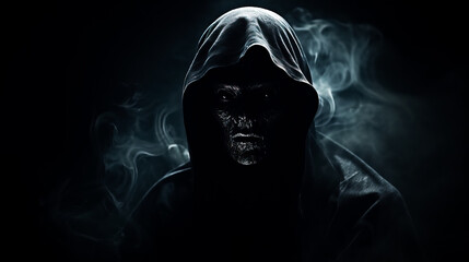 Fototapeta na wymiar scary grim reaper in the dark. Generative AI