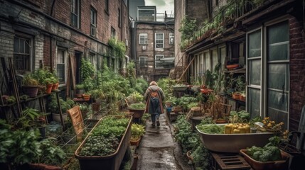 Fototapeta premium Urban Gardening: Growing Plants in the City. Generative AI