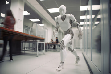 Fototapeta premium White Man Humanoid in Dynamic Pose in Hospital Environment