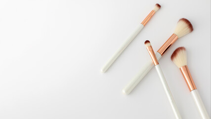 A set of makeup brushes on a white background. Tools for make-up. Copy space