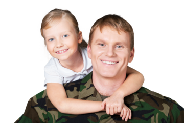 Military soldier man with little girl