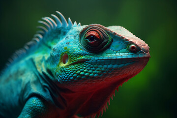 Obraz premium portrait of a chamaleon with its head up. Generative AI.