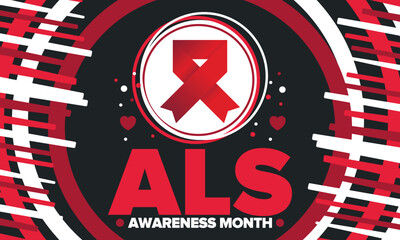 ALS Awareness Month. Amyotrophic lateral sclerosis. Annual campaign is held in May in United States. Control and protection. Prevention campaign. Medical health care concept. Vector illustration