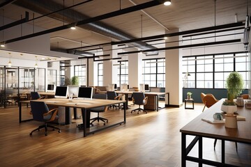 Fototapeta na wymiar Redefining Work Environments: The Impact of Modern Office Spaces. Generative AI