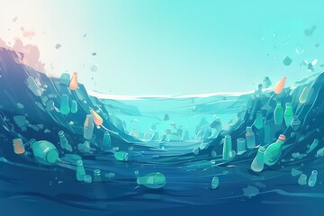 Plastic water bottles pollution in ocean( Environment concept) . Generative AI