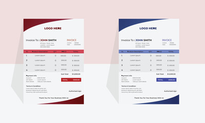 Elegant invoice template design vector , Creative invoice Template in 2  different Themes