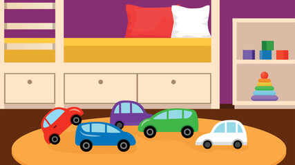 Naklejka premium Children's room with furniture and toys. Vector illustration in flat style