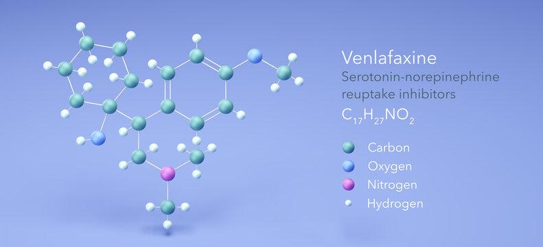 venlafaxine molecule, molecular structures, effexor, 3d model, Structural Chemical Formula and Atoms with Color Coding