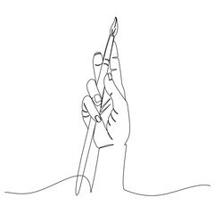 Line art illustration of hand holding a paint brush
