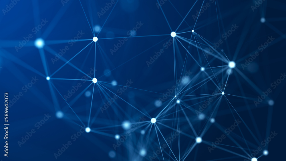 Poster big data visualization. network connection structure with chaotic distribution of points and lines. 
